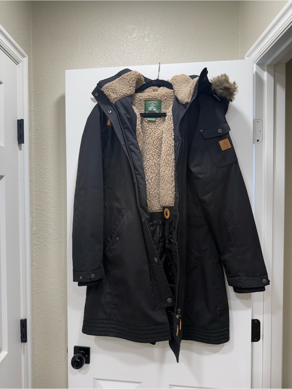 Kamik Black Ski Parka with Sherpa Lining and Faux-Fur Trim